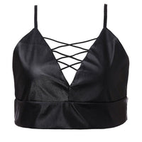 Women Push Up Camis Bustier Bandage PU Leather Bra Nightclub Clubwear Crop Tops