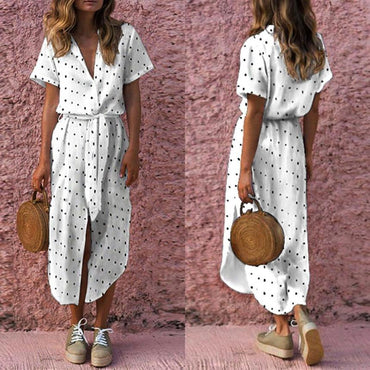Sexy Casual Daily Bow Tie V Neck Dot Button Dress