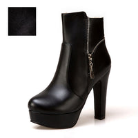Thick High Heels Ankle Women Boots Round Toe Footwear Pu Lady