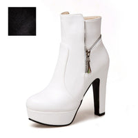 Thick High Heels Ankle Women Boots Round Toe Footwear Pu Lady