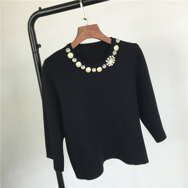 New fashion diamond pearl clasp sexy brief paragraph sweater women