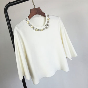 New fashion diamond pearl clasp sexy brief paragraph sweater women