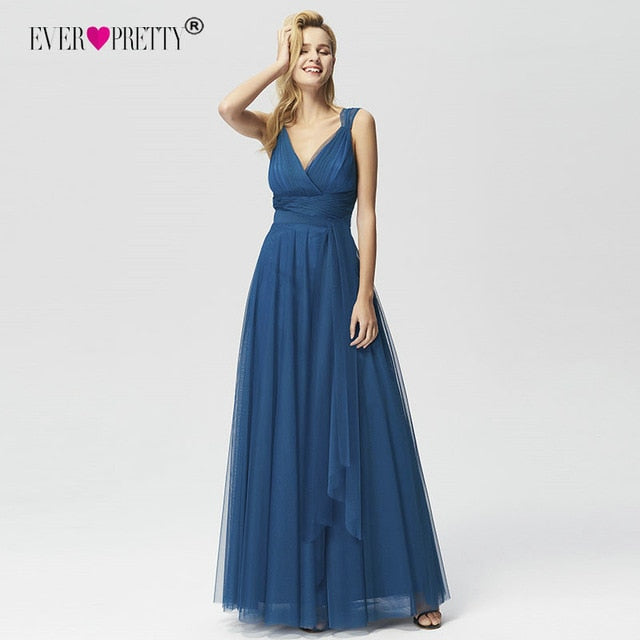 Prom Long Elegant Dress V-neck Sleeveless A-line Tulle Teal Prom Dress