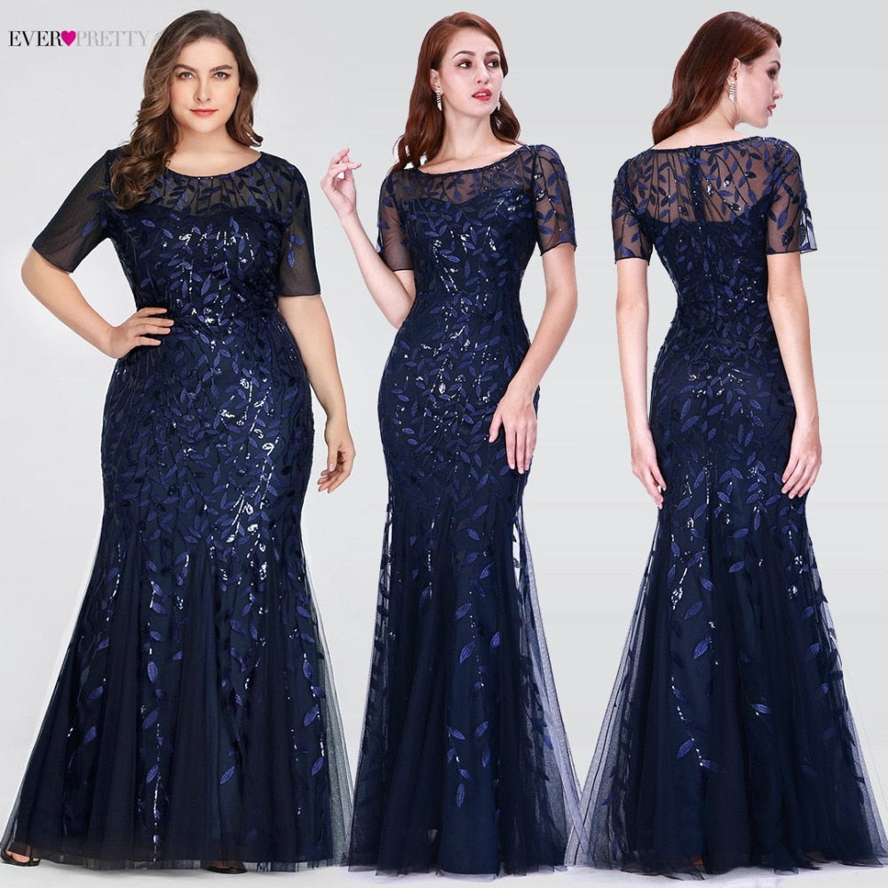 Women Prom Dress Short Sleeve Lace Appliques Tulle Mermaid Long Dress Party Gowns