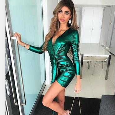 Wrap Bandage Bodycon Dress Women Deep V Neck Mini Sexy Dress