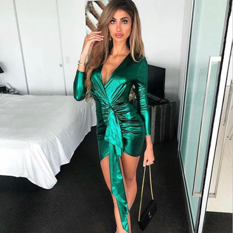 Wrap Bandage Bodycon Dress Women Deep V Neck Mini Sexy Dress