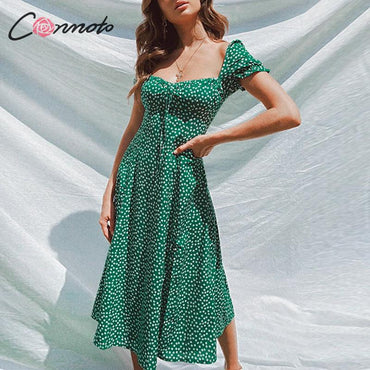 Vintage Party Dress Square Collar Ruffle Elegant Sexy Dress