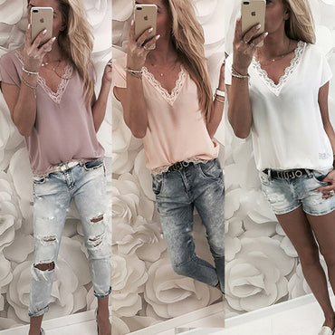 Women Blouse Summer Top Casual Loose Sleeveless Solid Lace