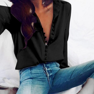 Fashion Casual Solid Color ladies office Tops Sexy Buttons Long sleeve