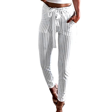 New Women Pants Striped High Waist