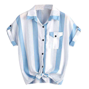 Women's Blouses 2019 Summer New Fashion Loose Stripe Short Sleeve