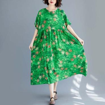 Plus Size 4XL Boho Green Dress Women Short Sleeve Vintage Loose Casual