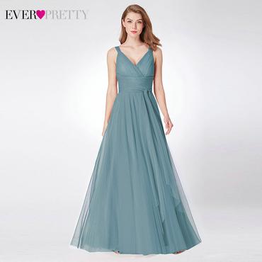 Prom Long Elegant Dress V-neck Sleeveless A-line Tulle Teal Prom Dress