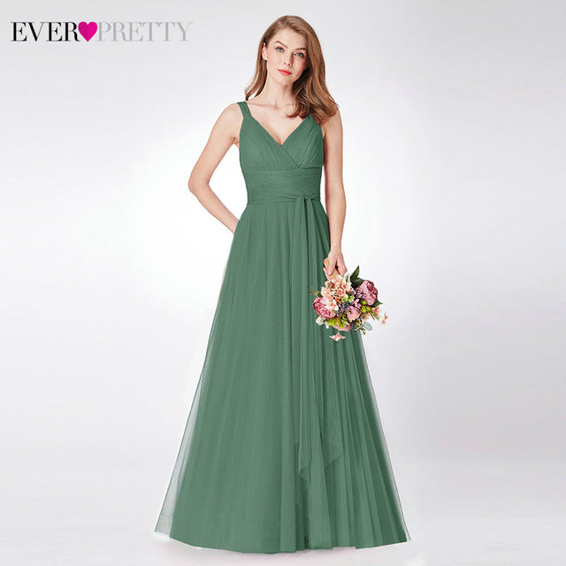 Prom Long Elegant Dress V-neck Sleeveless A-line Tulle Teal Prom Dress
